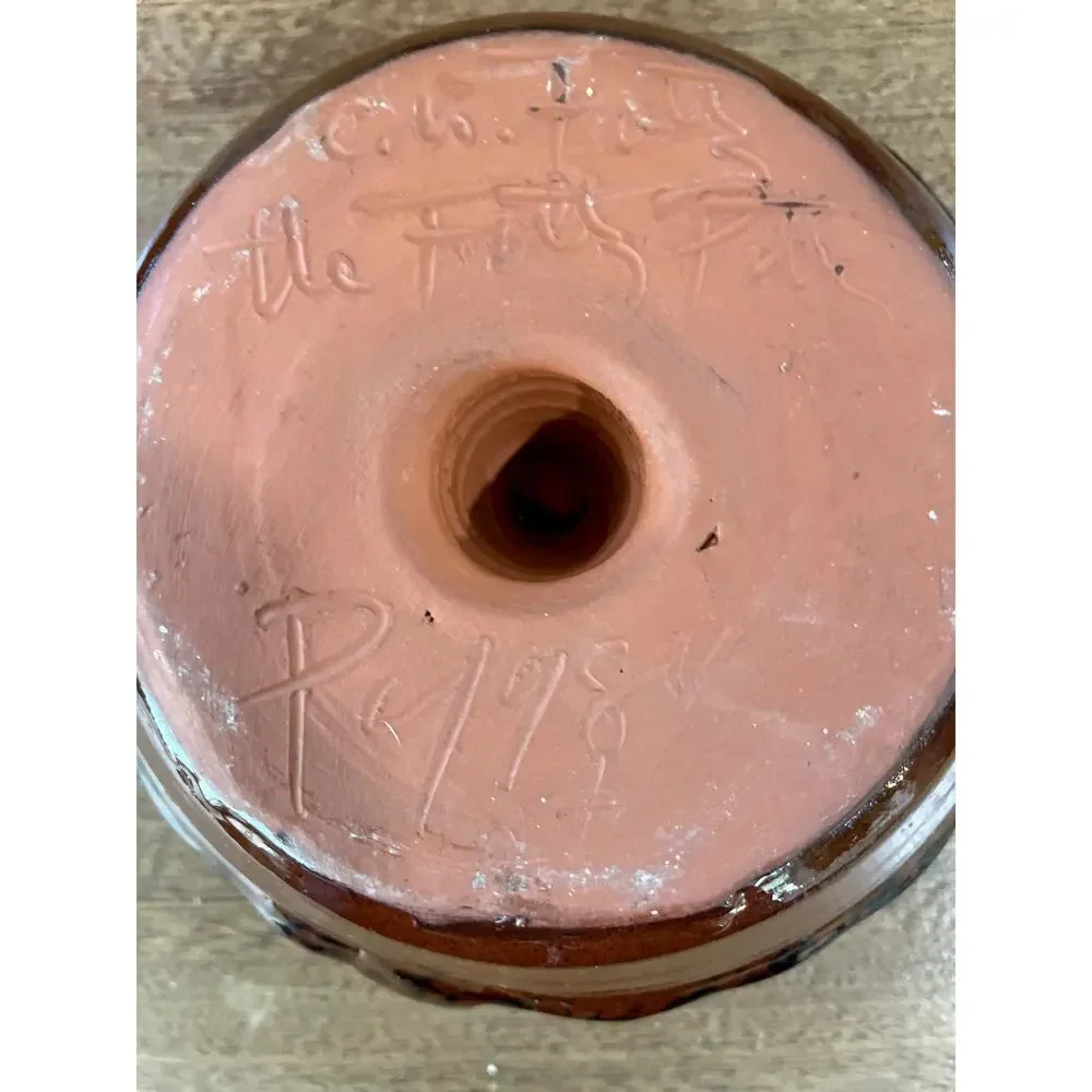 Vintage 1981 Signed Artisan Studio Pottery Chamberstick Candle Holder Brown